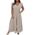 thumbnail image 1 of Women's Lace Up Casual Jumpsuit Ruffled Wide Leg Trousers Solid Color Comfortable Stylish Outfit Fashion Elegant Design, 1 of 2