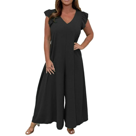 Women's Lace Up Casual Jumpsuit Ruffled Wide Leg Trousers Solid Color Comfortable Stylish Outfit Fashion Elegant Design