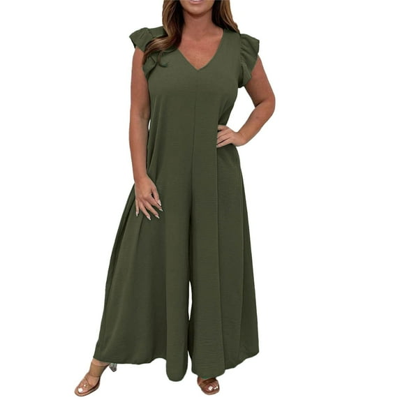 Women's Lace Up Casual Jumpsuit Ruffled Wide Leg Trousers Solid Color Comfortable Stylish Outfit Fashion Elegant Design