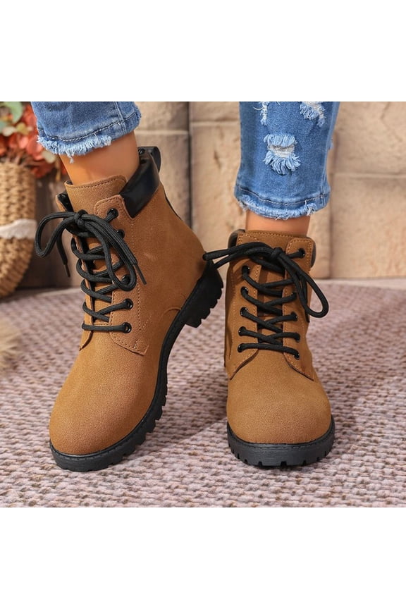 Women's Lace Up Chunky Casual Ankle Combat Boots Fashionable Non-Slip Goth Platform Boots