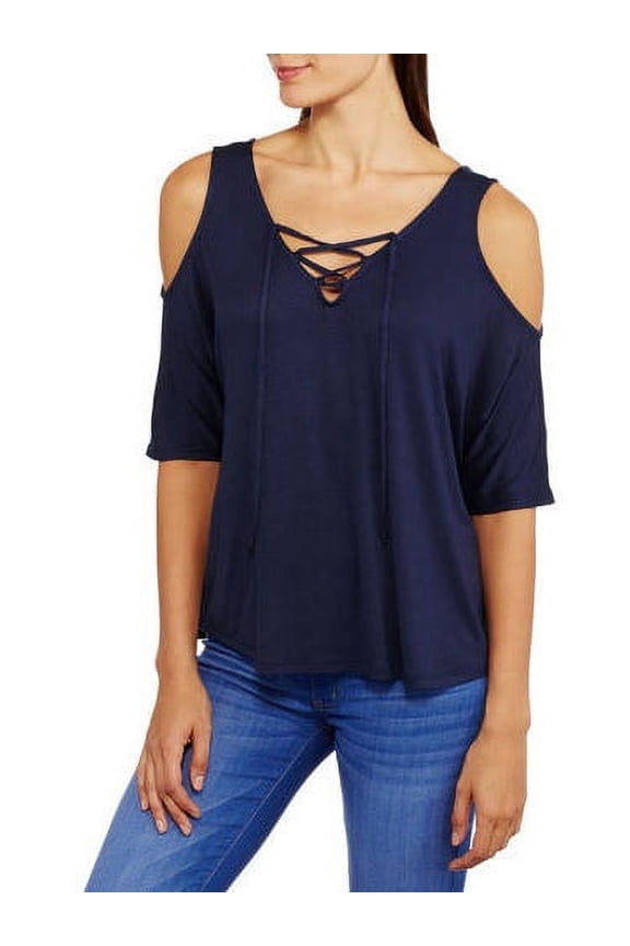 Women's Lace Up Cold Shoulder Swing Top