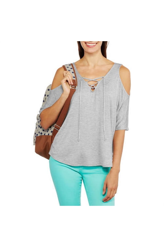 Women's Lace Up Cold Shoulder Swing Top