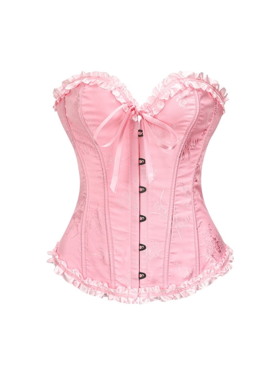 Women's Lace Up Corset Boned Floral Overbust Push up Bustier Bodyshaper Top