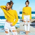 thumbnail image 1 of Women's Lace Up Corset Sweater O-Neck Long Sleeve Knit Top Eyelet Pullover Autumn Winter Lady Warm Sweater Slim Outwear, 1 of 5