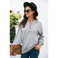 thumbnail image 1 of Women's Lace Up Criss Cross V Neck Hoodies Long Sleeve Top, Light Gray, Large, 1 of 5