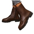 thumbnail image 1 of Women's Lace Up Flat Combat Boots Winter Leather Dress Ankle Booties Fashion Mid Calf Riding Boots, 1 of 6