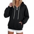 thumbnail image 1 of Women's Lace Up Hoodie, Long Sleeve Pullover Hooded Sweatshirt with Kangaroo Pocket for Casual Everyday Wear, 1 of 8