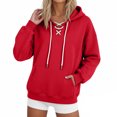 thumbnail image 1 of Women's Lace Up Hoodie, Long Sleeve Pullover Hooded Sweatshirt with Kangaroo Pocket for Casual Everyday Wear, 1 of 8