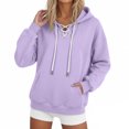 thumbnail image 1 of Women's Lace Up Hoodie, Long Sleeve Pullover Hooded Sweatshirt with Kangaroo Pocket for Casual Everyday Wear, 1 of 8