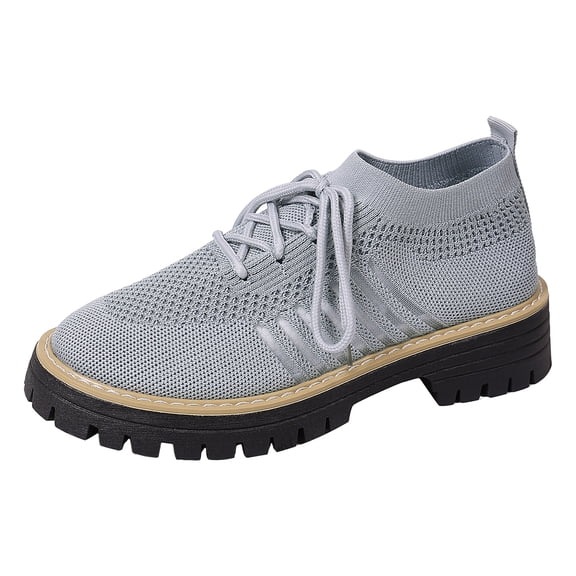 Women's Lace Up Knit Mary Jane Shoes Breathable Slip On Dress Shoes Chunky Heel Non Slip Walking Shoes White Size 8.5