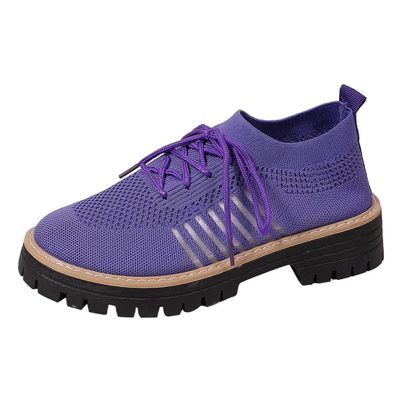 Women's Lace Up Knit Mary Jane Shoes Breathable Slip On Dress Shoes Chunky Heel Non Slip Walking Shoes Black Size 6