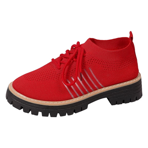 Women's Lace Up Knit Mary Jane Shoes Breathable Slip On Dress Shoes Chunky Heel Non Slip Walking Shoes Yellow Size 6.5