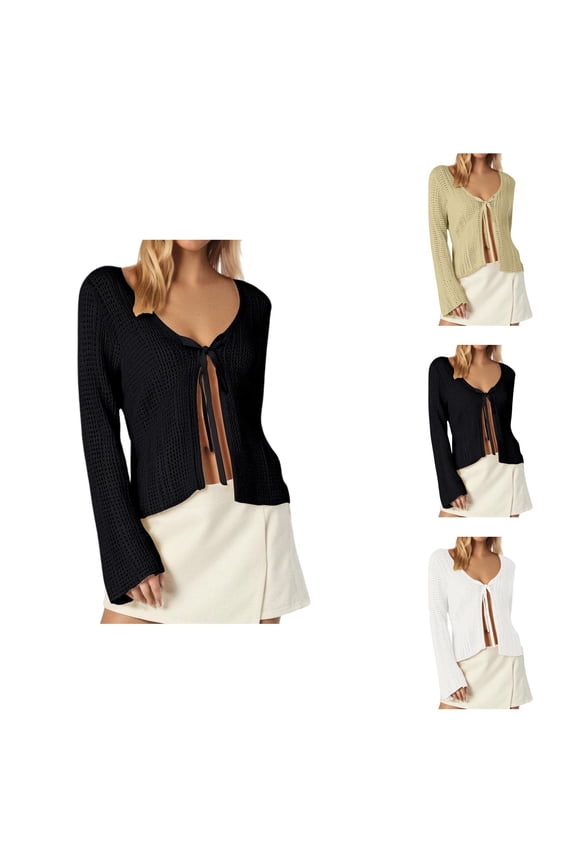 Women's Lace Up Knitted Cardigan With Hollow Out Design For Sun Cardigan Sweaters for Women