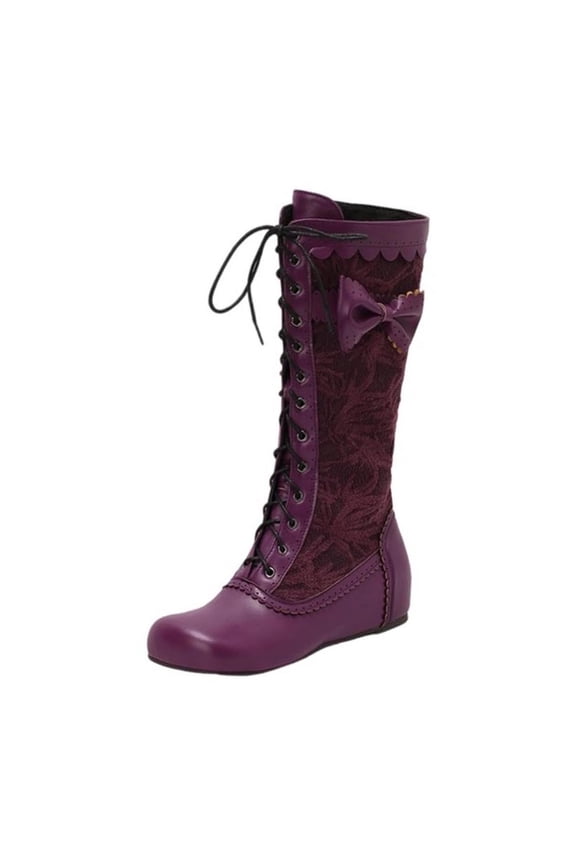 Women's Lace Up Leather Boots Combat Ankle Boots Fashion Low Chunky Heel Lug Sole Fall Heeled Booties Shoes Knee Boots