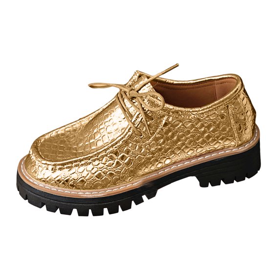Women's Lace Up Loafers Platform Chunky Heel Fashion Moc Toe Dress Shoes Comfortable Non Slip Slip On Ankle Boots Gold Size 9.5