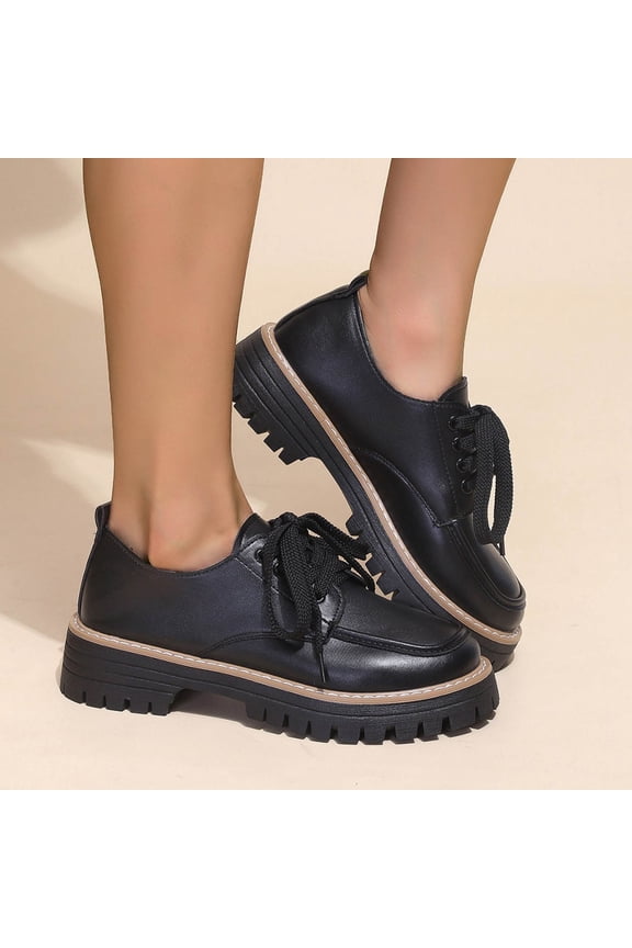 Women's Lace Up Loafers, Round Toe Casual Shoes British Style Flats Matte Leather Oxford Shoes for Work and Daily Comfort