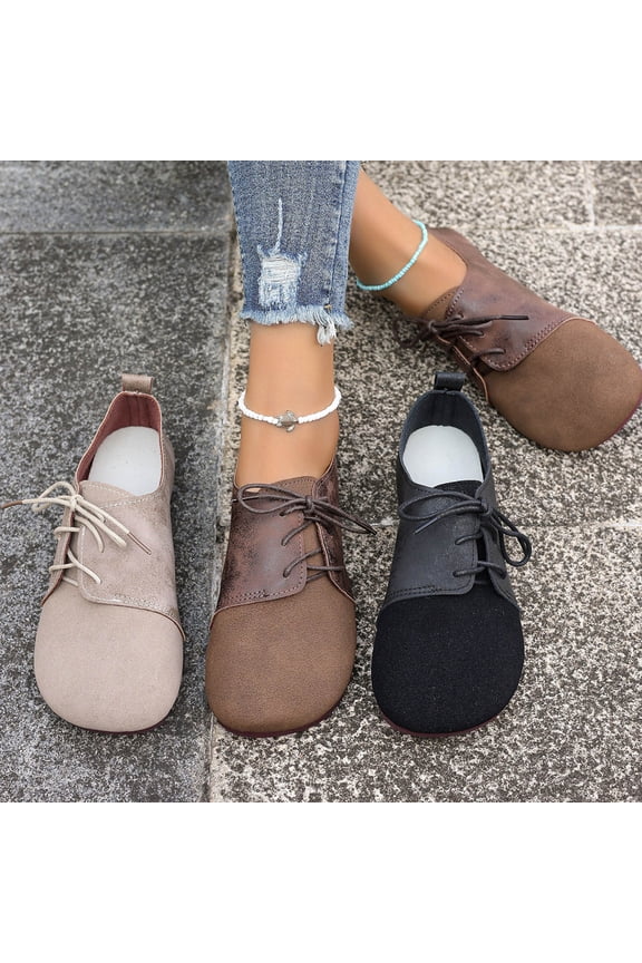 Women's Lace-Up Loafers, Suede Leather Round Toe Flats, Comfortable Soft Sole Wide Width Casual Dress Shoes for Daily Work Outdoor, Black/Brown/Beige