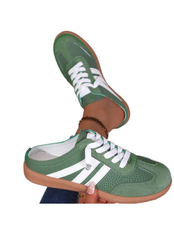Women's Lace-Up Low-Top Mule Sneakers Breathable Casual Shoes Commute Footwear Comfortable Walking Shoes Retro Style Fashion Trainers Chunky Gum Sole Platform Slip-On Sneakers Barefoot Work, 43