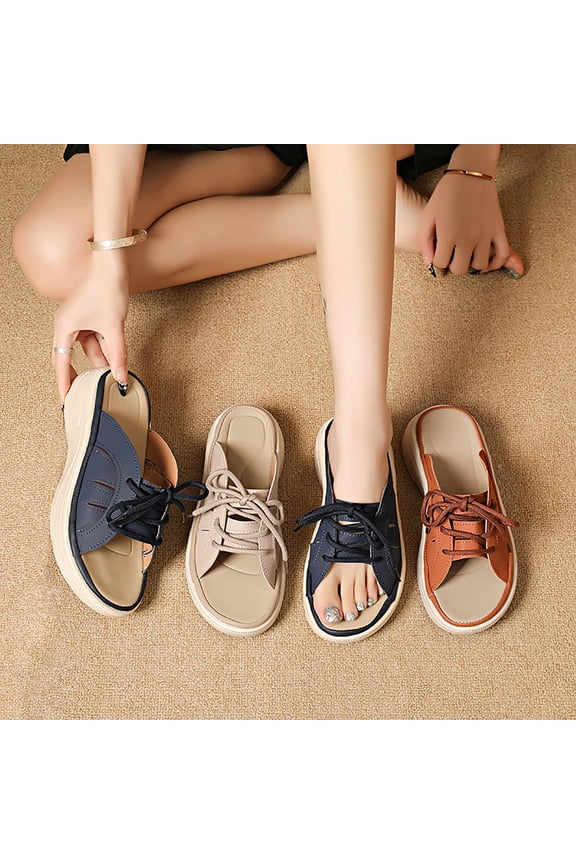 Women's Lace-Up Platform Wedge Mules, Peep Toe Wedge Heel Sandals, Plus Size Comfortable Wedge Heel Shoes for Spring Summer Wear
