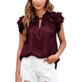 thumbnail image 1 of Women's Lace Up Short Sleeve Top - Solid Color Casual Loose T-Shirt for Summer & Daily Wear, 1 of 6