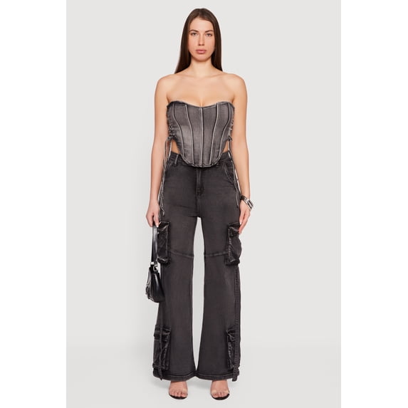 Women's Lace Up Side Denim Corset Top