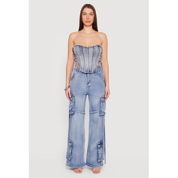 Women's Lace Up Side Denim Corset Top