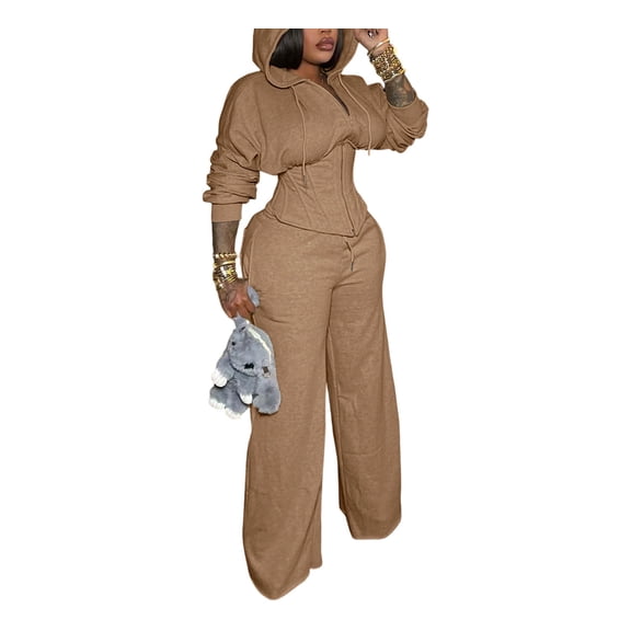 Women’s Lace-Up Waist Two-Piece Set with Boning Support Trendy Casual Outfit Slimming Fit Top & Pants Matching Set Fashion Streetwear Chic Daily Wear