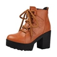 thumbnail image 1 of Women's Lace Up Winter Fall Platform Ankle Boots Wide Toe Box Chunky High Heel Mid Calf Gothic Combat Booties Yellow Size 6, 1 of 7