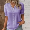 thumbnail image 1 of Women's Lace V Neck Blouse, Solid Color Short Sleeve Elegant Summer Top, Plain Lace Trim Casual Shirt for Date Night, Work, Daily Wear and Relaxed Outfits Purple XXXL, 1 of 5