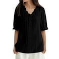 thumbnail image 1 of Women's Lace V Neck Fashion Casual Cut Out Short Sleeved Business Top 2, 1 of 1
