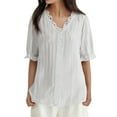 thumbnail image 1 of Women's Lace V Neck Fashion Casual Cut Out Short Sleeved Business Top 2, 1 of 1