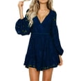thumbnail image 1 of Women's Lace V-Neck Long Sleeve Mini Dress with Buttoned Tied Details Lined for Comfort 95% Polyester 5% Spandex, 1 of 11