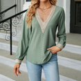 thumbnail image 1 of Women's Lace V Neck Shirts Long Sleeve Dressy Crochet Tshirt Tops Classic Casual Pullover Blouses Solid Hollow Tunics Short Sleeve Athletic Shirt Women Long Sleeve Woman Shirts Plain Loose T Shirts, 1 of 7