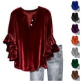 thumbnail image 1 of Women's Lace V-Neck Three Quarter Sleeve Button Down Blouse Shirt Top Casual Loose Fit Elegant Solid Color Summer Fashion Gift | CSEONE,Gray XL, 1 of 9