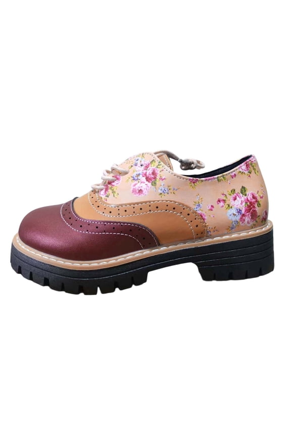 Women's Lace up Wingtip Oxford Shoes Heel Platform Vintage Round Toe Brogue Floral Pattern Thick Sole Waterproof Leather Dressy Comfortable Soft Work Wear Office Business Walking Casual Shoes