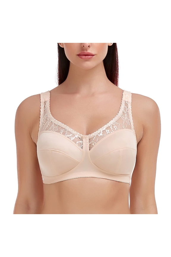 Women's Lace Wirefree Bra Full Figure Plus Size Lift Support Unlined Minimizer 34C