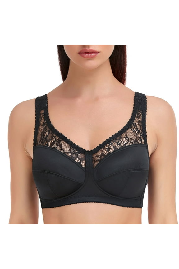 Women's Lace Wirefree Bra Full Figure Plus Size Lift Support Unlined Minimizer 34DD