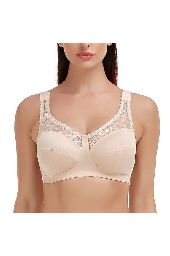 Women's Lace Wirefree Bra Full Figure Plus Size Lift Support Unlined Minimizer 44DD