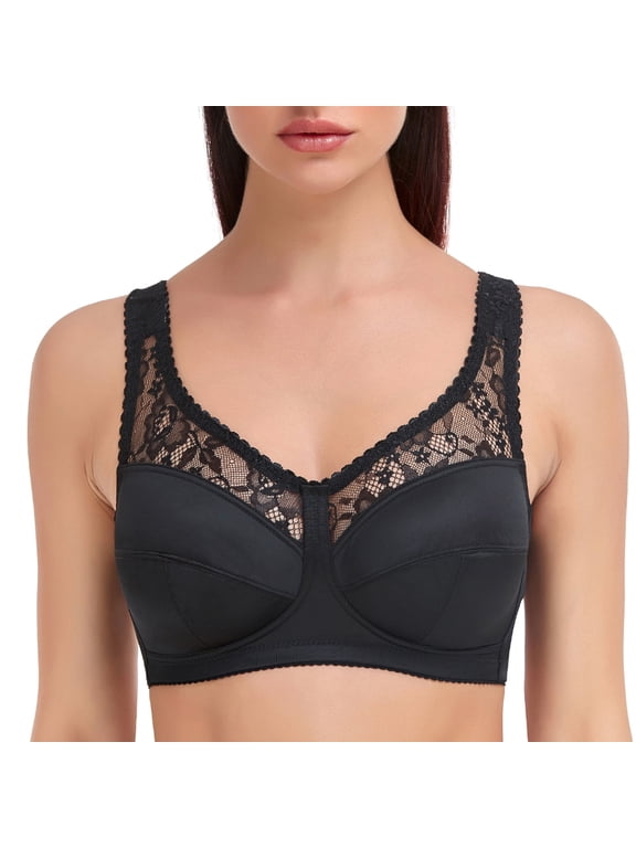 Women's Lace Wirefree Bra Full Figure Plus Size Lift Support Unlined Minimizer 46G