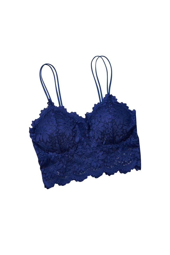 Women's Lace Wireless Bralette Push Up Cami Bras Everyday Comfy Camisole Underwear Royal Blue XL