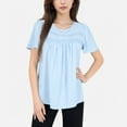 thumbnail image 1 of Women's Lace Yoke Short Sleeve Blouse with Pleated Front - Large, Blue, 1 of 7