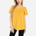 thumbnail image 1 of Women's Lace Yoke Short Sleeve Blouse with Pleated Front - Large, Yellow, 1 of 7
