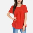 thumbnail image 1 of Women's Lace Yoke Short Sleeve Blouse with Pleated Front - X Large, Burgundy, 1 of 7
