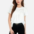 thumbnail image 1 of Women's Lace Yoke Short Sleeve Blouse with Pleated Front - X Large, White, 1 of 7