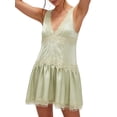 thumbnail image 1 of Women's Lace for Mini Dress Slip Dress V-Neck Summer Y2k Ruffle Hem Flowy Swing Boho Short Dresses Green XXL, 1 of 8