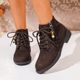 thumbnail image 1 of Women's Lace up Chunky Heel Ankle Boots Suede Round Toe Side Zipper with Bead Tassel Casual Dressy Short Riding Booties, 1 of 6