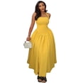 thumbnail image 1 of Women's Lace-up Halter Strapless Slash Neck Sleeveless Backless Pleated Waistband A-Line Long Dress, Solid Color, 1 of 23