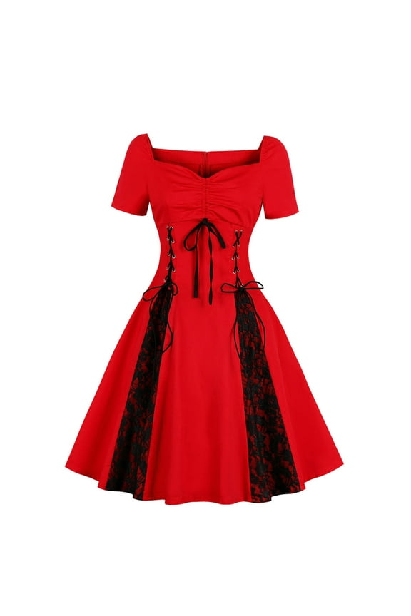 Women's Lace-up Lace Insert Gothic Cocktail Vintage Dress