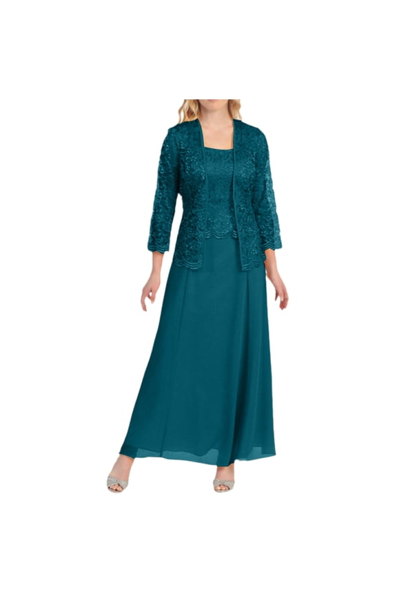 Women's Laces Mother of the Bride Dresses with Jacket 2 Piece Mother of the Groom Dresses for Wedding Guest Dress Green XL