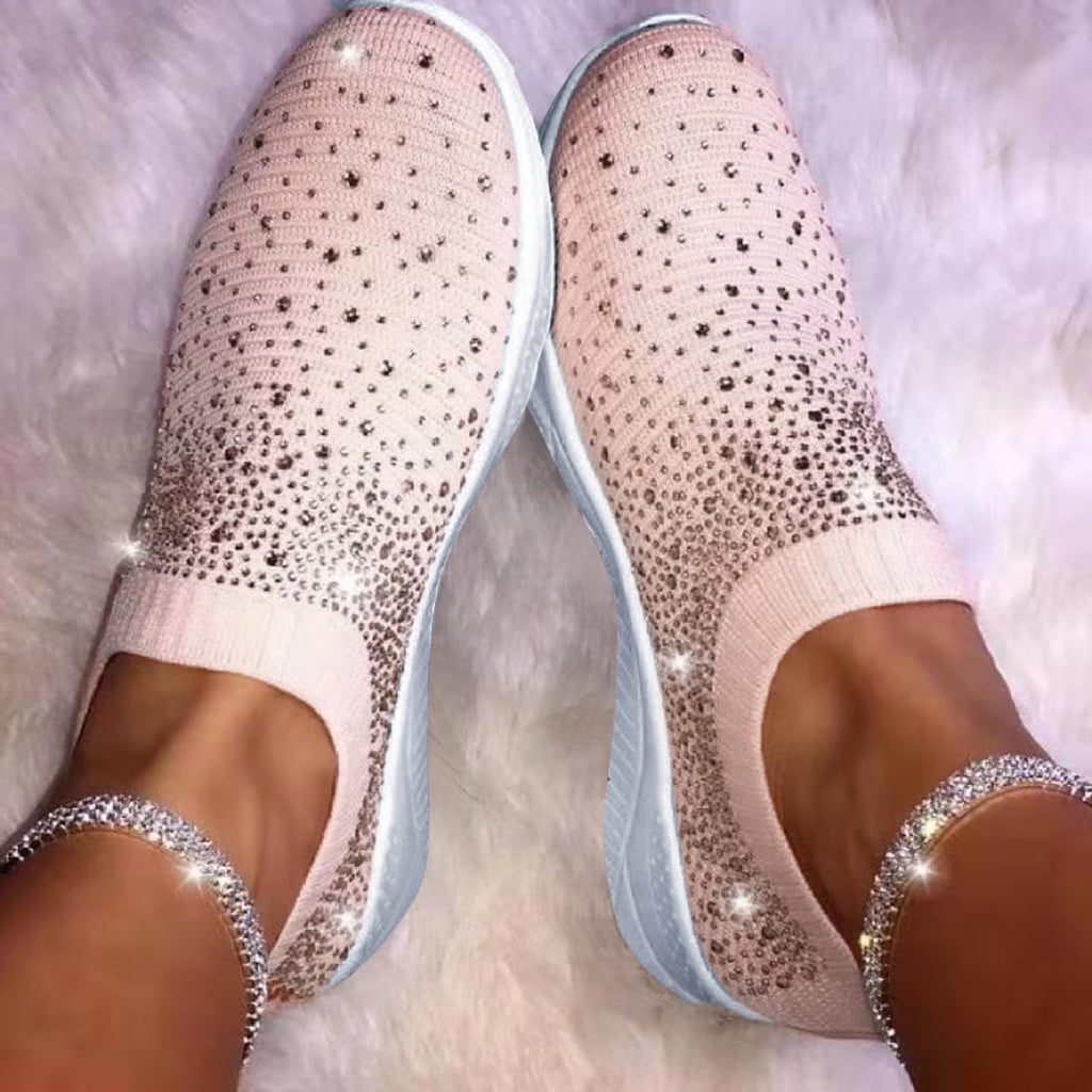 Women's Ladies Ankle Flat Loafers Fashion Bling Sneakers Casual Shoes 